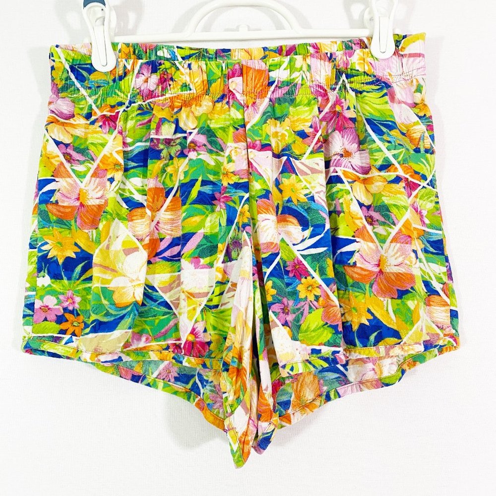 Decree Bright Floral Tropical Pattern Mini Shorts